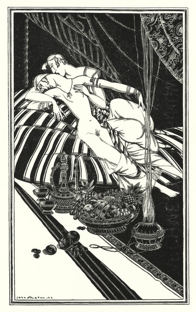 Illustration for Don Juan by Lord Byron: Haidee and Juan were not married, the fault was theirs, not mine by John Austen