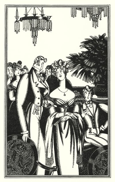 Illustration for Don Juan by Lord Byron: Juan was received into the best society by John Austen