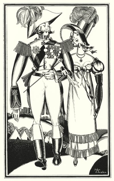 Illustration for Don Juan by Lord Byron: Medals, Rank, Ribbands, Lace, Embroidery, Scarlet by John Austen