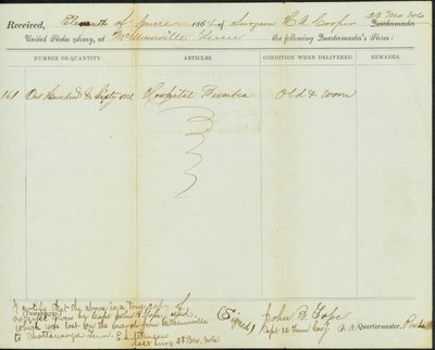 Contemporary copy of receipt of Quartermaster