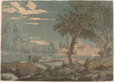 Heroic Landscape with Cart and Goatherd, with San Giorgio Maggiore in the Background by John Baptist Jackson after Marco Ricci