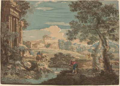 Heroic Landscape with Fisherman, Cows, and Horsemen by John Baptist Jackson after Marco Ricci