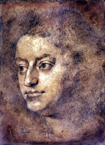 Portrait of Henry Purcell (1659 - 1695), English composer. Painting attributed to Sir John Closterman. Black chalk. 1695. London, National Portrait Gallery. by John Baptiste Closterman