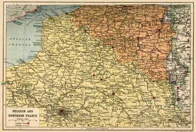 Map of Belgium and Northern France by John Bartholomew and Son