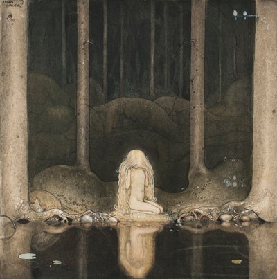 Tuvstarr is still sitting there wistfully looking into the water by John Bauer