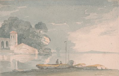 Boat and Figures on Shore of a Lake by John Baverstock Knight