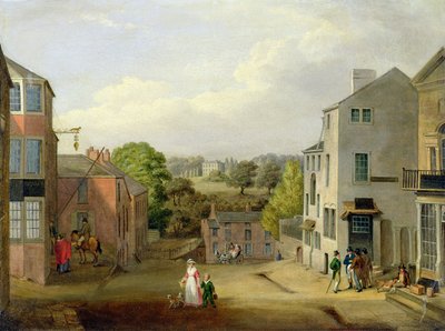Street Scene in Chorley, Lancashire, with a View of Chorley Hall by John, Bird
