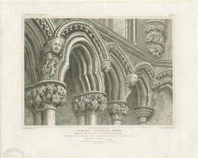 Interior of Lichfield Cathedral - Arches in Chapter House: Engraving by John Britton