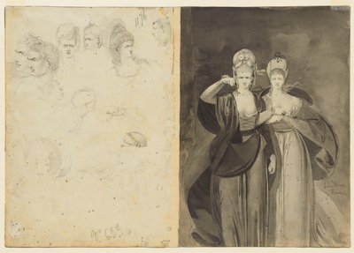 Sketches of Heads Verso, Left, Two Women Verso, Right, c. 1770-1775 by John Brown