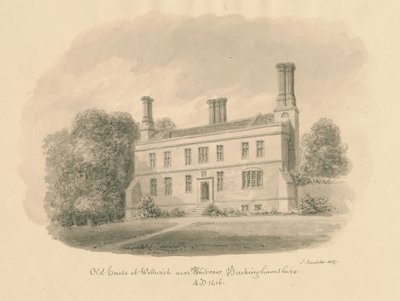 Buckinghamshire - Wellwick - Old House: Sepia Drawing Vignetted, 1837 by John Buckler
