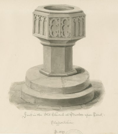 Font in the Old Church, Burton-upon-Trent by John Buckler