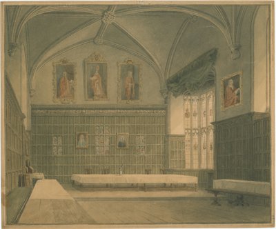 Cambridgeshire - Hall in [?Jesus] College - Interior View by John Buckler