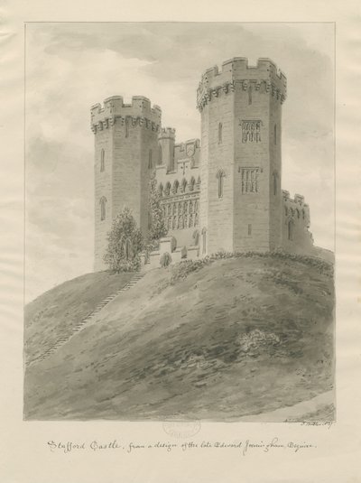 Castle Church - Stafford Castle: Sepia Drawing by John Buckler