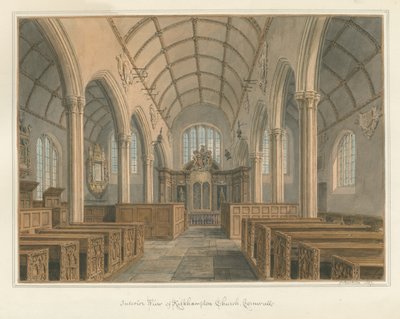 Cornwall - Kilkhampton Church - Interior View, 1827 by John Buckler