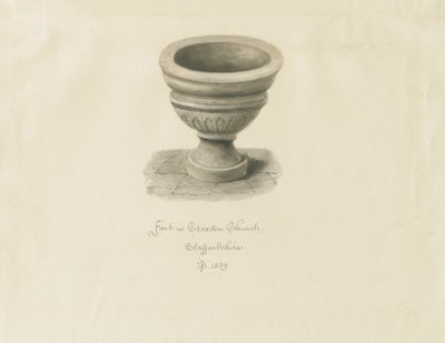 Croxden - Font in the Guest Chapel: Sepia Drawing by John Buckler