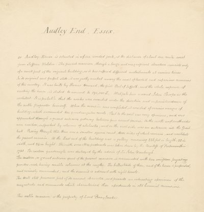 Essex - Audley End - Historical Description: manuscript by John Buckler
