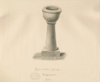 Font in Acton Trussell Church (sepia drawing), 1841 by John Buckler