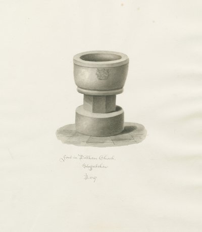 Font in Dilhorne Church by John Buckler