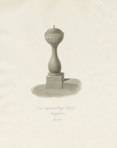 Font in Drayton Bassett Church by John Buckler