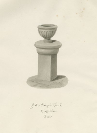Font in Edingale Church by John Buckler