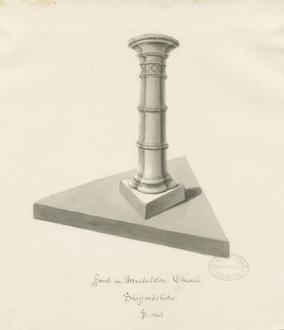 Font in Mucklestone Church by John Buckler