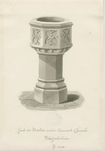 Font in Norton Canes Church by John Buckler