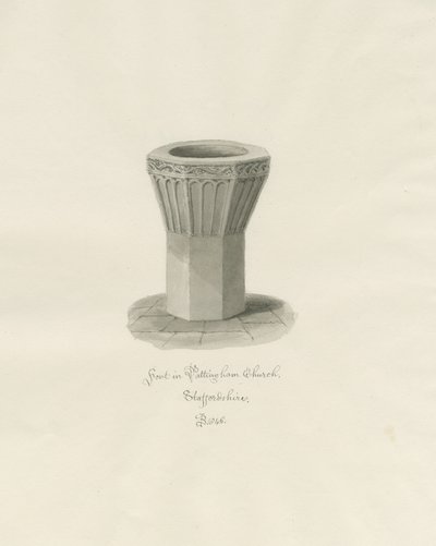 Font in Pattingham Church by John Buckler