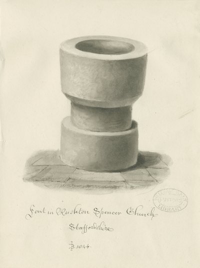 Font in Rushton Spencer Church by John Buckler