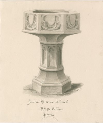 Font in Tutbury Priory Church by John Buckler