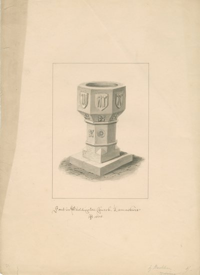 Lancashire - Waddington Church - Font by John Buckler