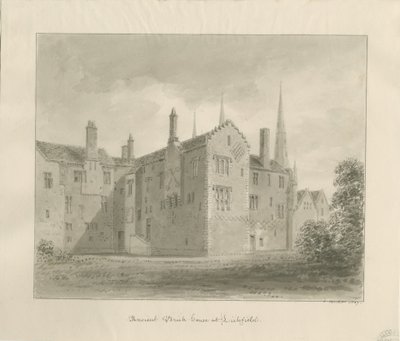 Lichfield - Old House in The Close: Sepia Drawing by John Buckler
