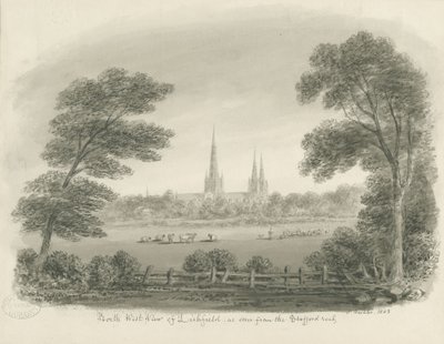 Lichfield Cathedral - North West View (distant) by John Buckler