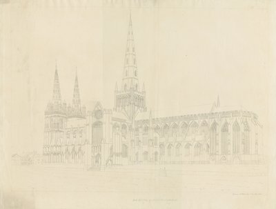 Lichfield Cathedral - South East View (etching) by John Buckler