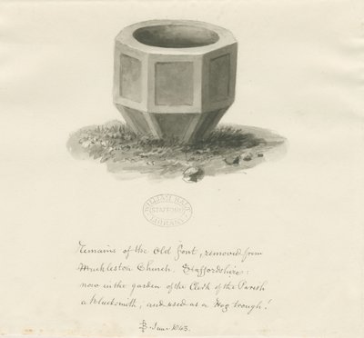 Old Font from Mucklestone Church by John Buckler
