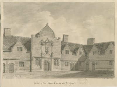 Stafford - Alms Houses: Sepia Drawing by John Buckler