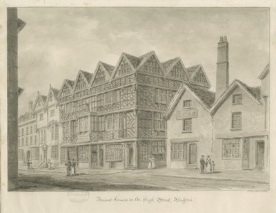 Stafford - Ancient High House: sepia drawing, 1841 by John Buckler