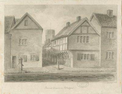 Stafford - Little Church Lane: sepia drawing, 1841 by John Buckler