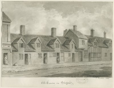 Stafford - Old Houses in Eastgate Street: sepia drawing, 1844 by John Buckler