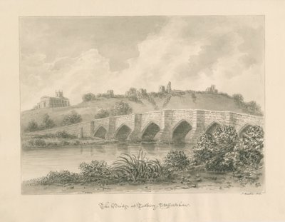Tutbury Castle, Church and Bridge by John Buckler