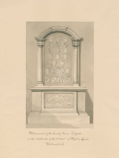Westmorland - Appleby Church - Monument to Lady Anne Clifford: sepia drawing, 1800 by John Buckler