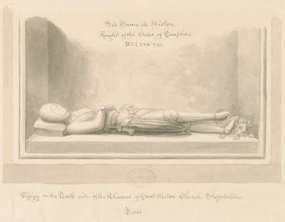 Effigy of Sir Hamo de Weston, Weston-under-Lizard Church by John Buckler
