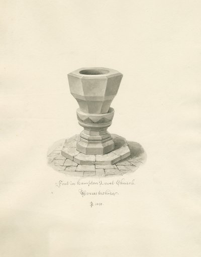 Worcestershire - Hampton Lovett Church - Font by John Buckler
