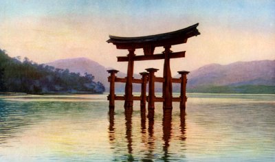 Torii of Itsukushima Temple in Miyajima Island, Japan, c1930s by John Bushby