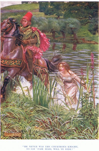 He never was the courteous knight, to say, fair maid will ye ride by John Byam Liston Shaw