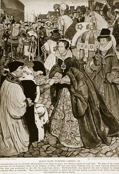 Queen Mary entering London, 1553, illustration from 