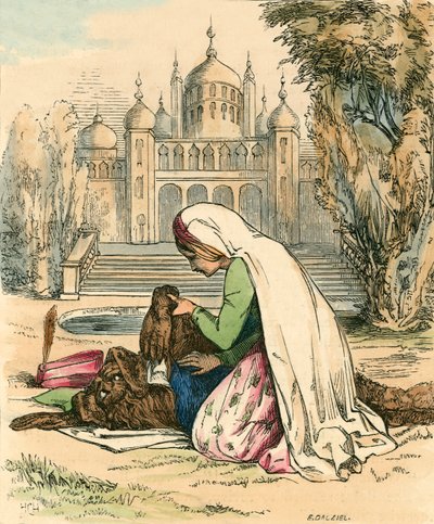 Beauty discovering the beast in the garden by John Callcott Horsley