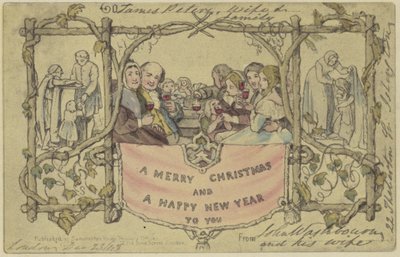 Facsimile reproduction of the first Christmas card by John Callcott Horsley