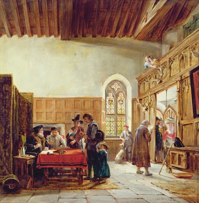 The Interior of the Great Hall, Haddon: Rent Day by John Callcott Horsley