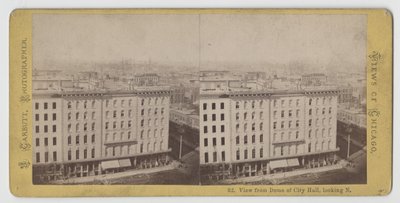 Stereograph of view from dome of City Hall looking north, before the Chicago Fire of 1871 by John Carbutt