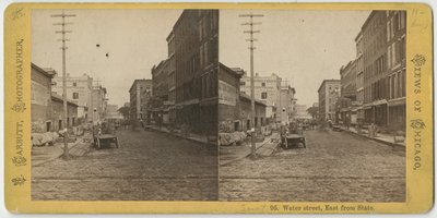 Stereograph of view of Water Street looking East from State Street, Chicago, c.1870 by John Carbutt